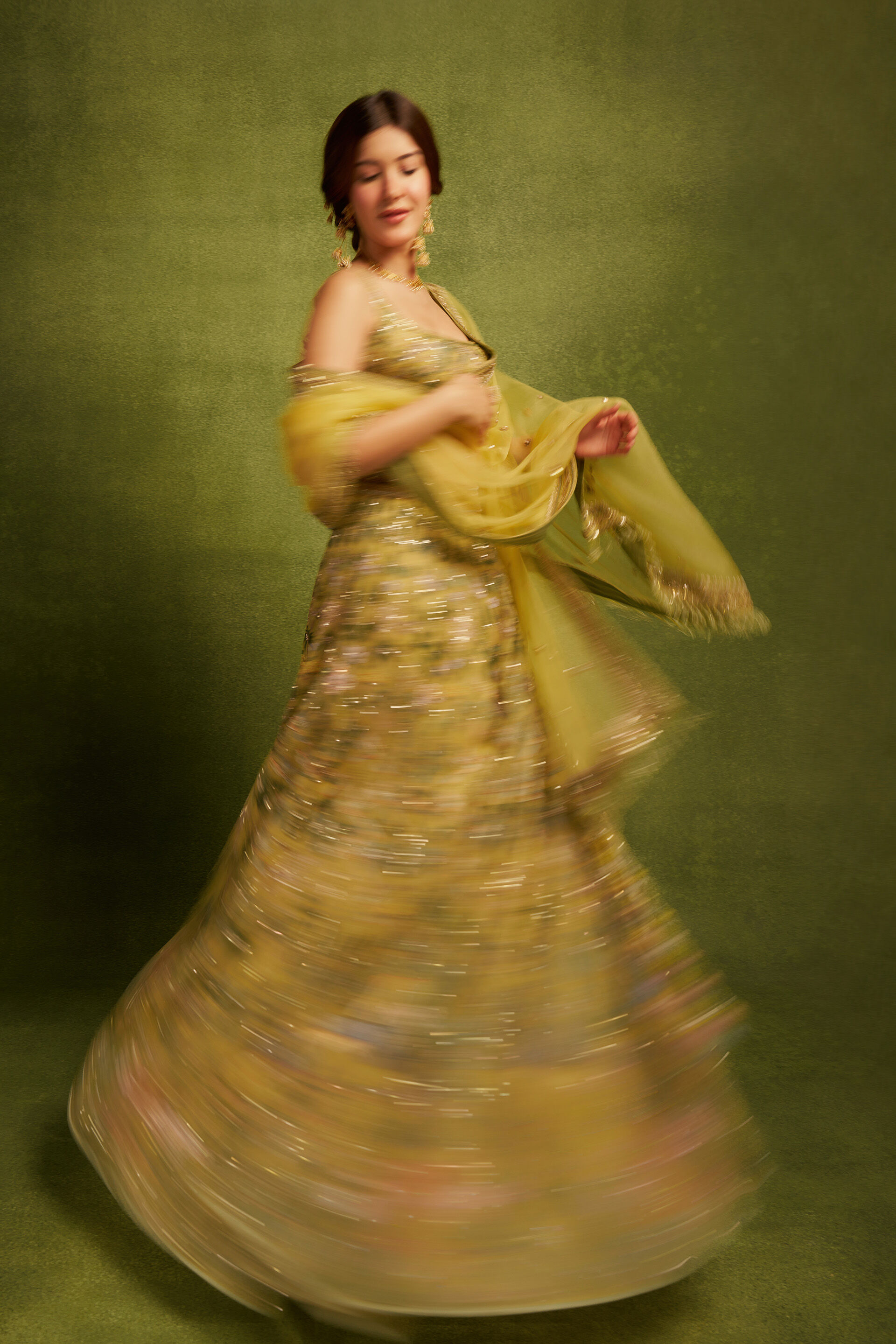 Meadowlark Hand-painted Pichhwai Silk Lehenga Set - Yellow